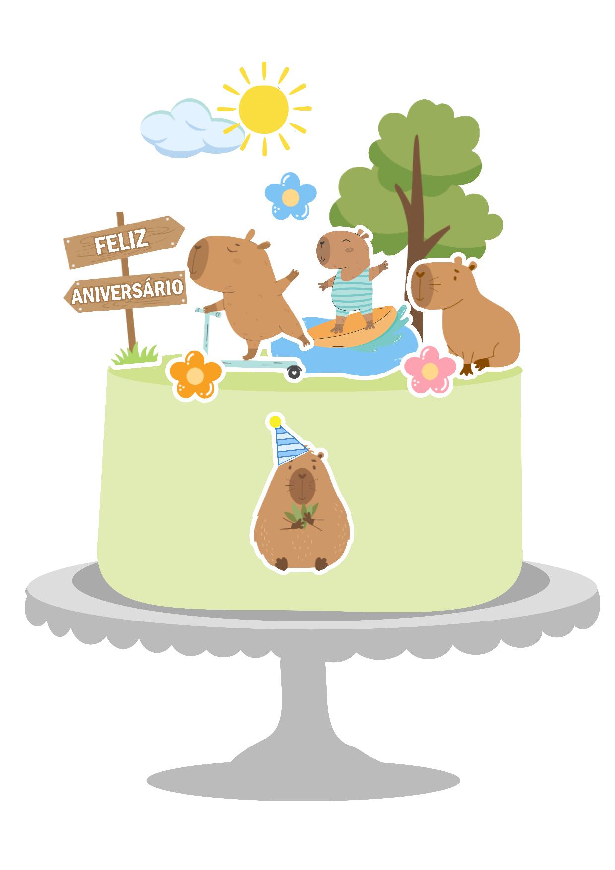 bolo capivara com flores