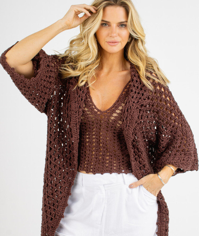 cardigan de crochê branco