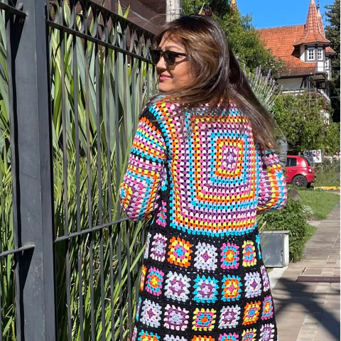 cardigan de crochê preto