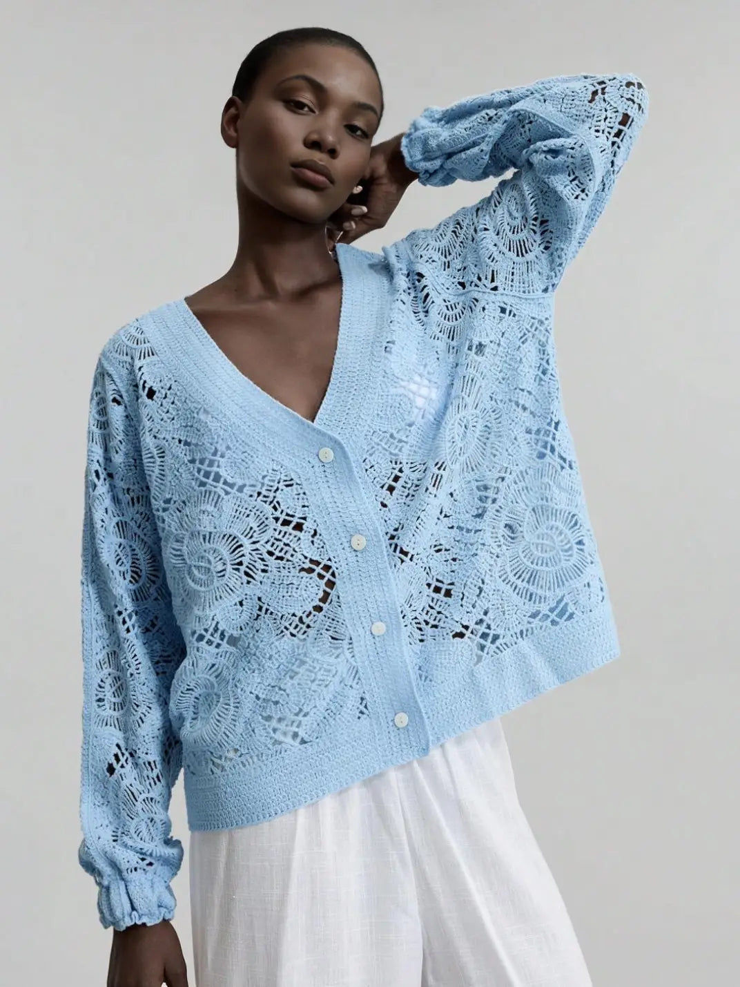 cardigan de crochê branco