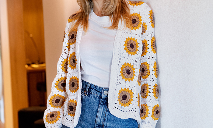 cardigan de crochê oversized