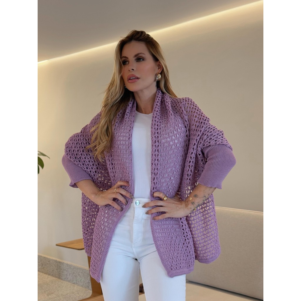 cardigan de crochê com flores