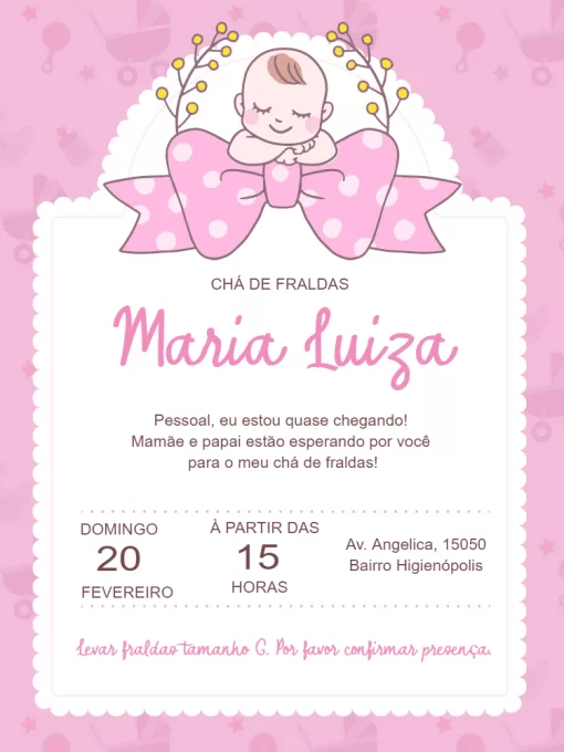 cartão para cha de fralda
