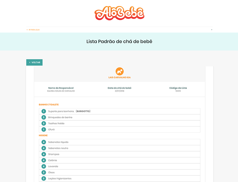 cha de fralda lista