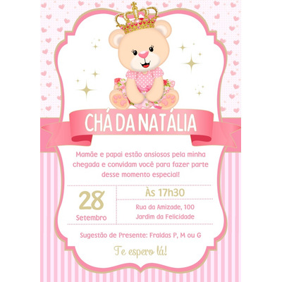 Convites de Chá de Fraldas Rosa e Dourado: Modelos e Onde Comprar