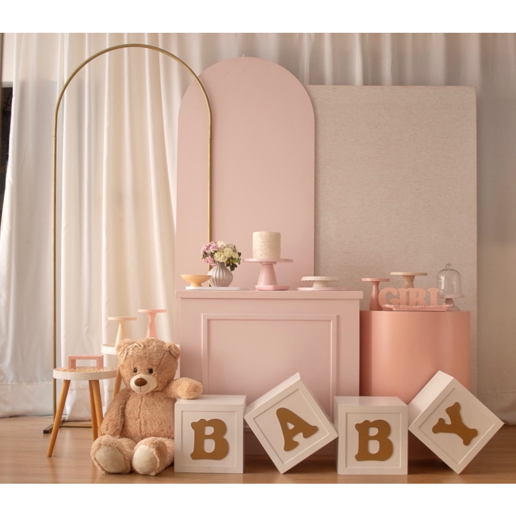 cha de fraldas rosa e dourado