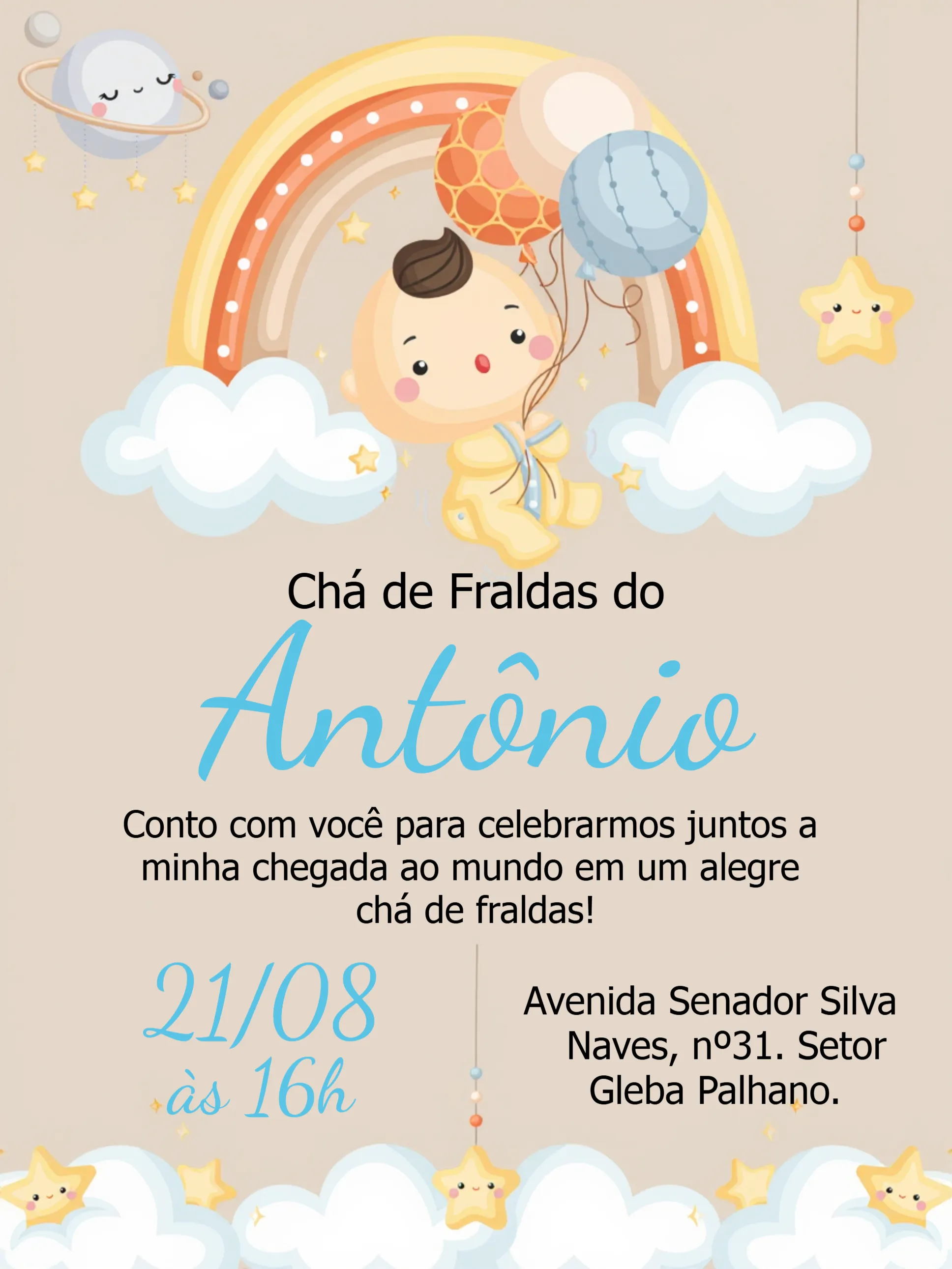 convite de chá de fraldas menino