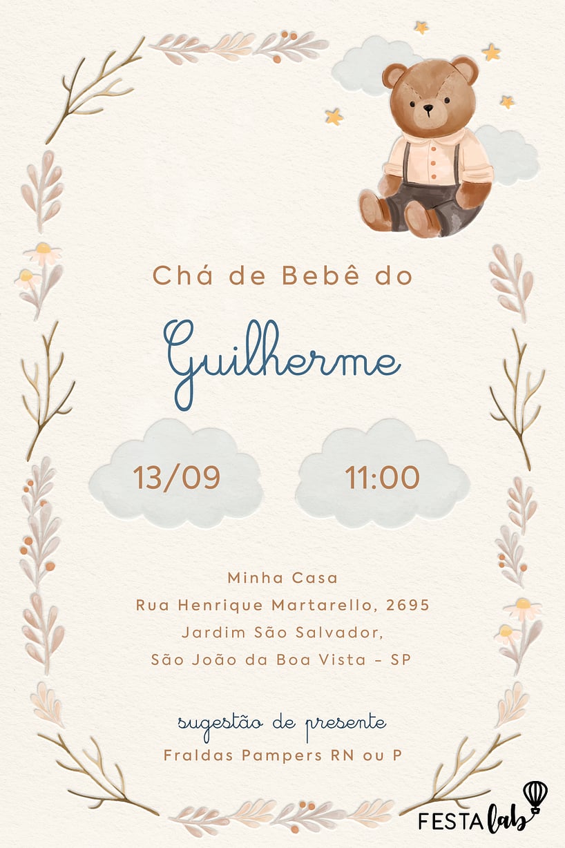 convites de cha de fralda personalizado
