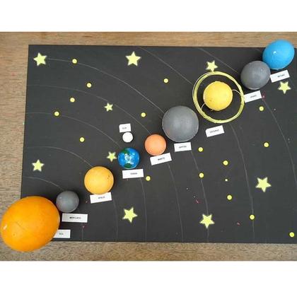 Maquete sistema solar iluminada