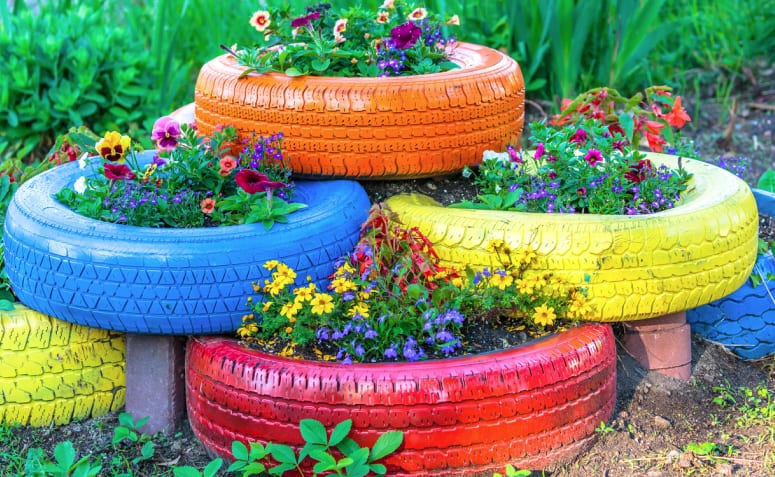 ideias criativas decoração pneus reciclados jardim