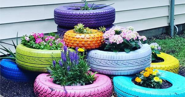 como fazer um banco de pneu para jardim