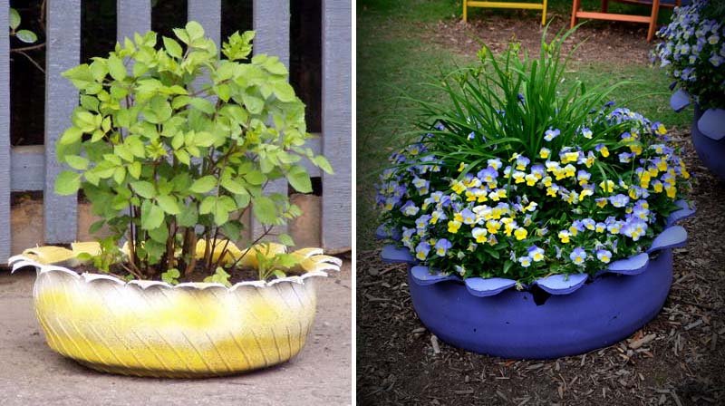 decoração de pneus para jardim