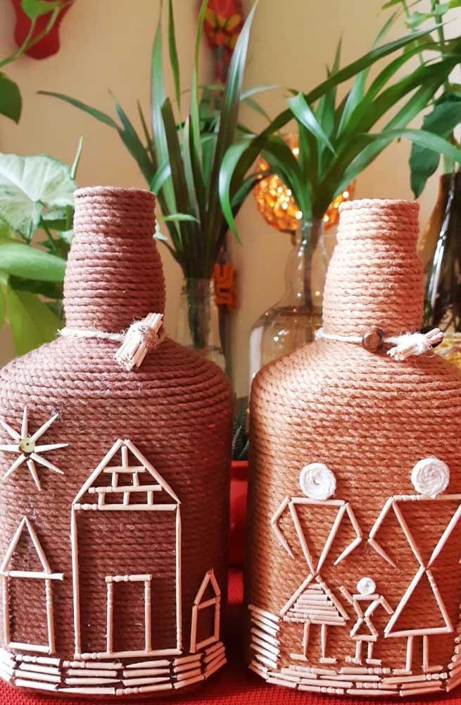 garrafas de vidro decoradas com barbante passo a passo