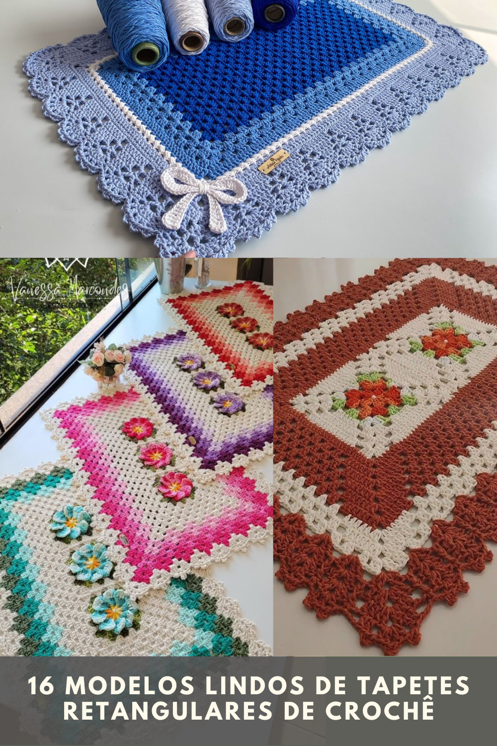 gráfico tapete de crochê com flores retangular