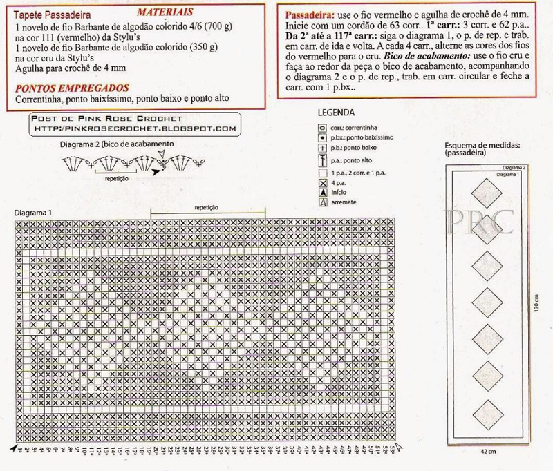 gráfico tapete de crochê para sala retangular