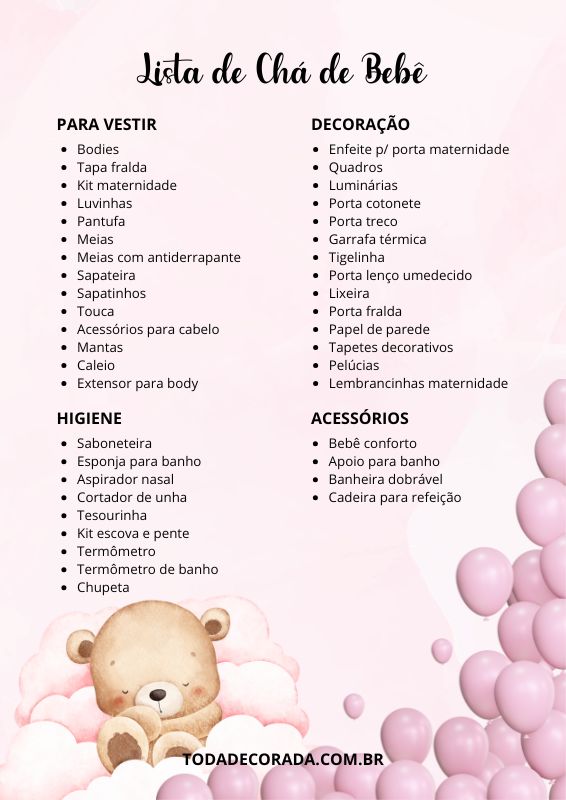 ideias criativas lista cha de bebe word