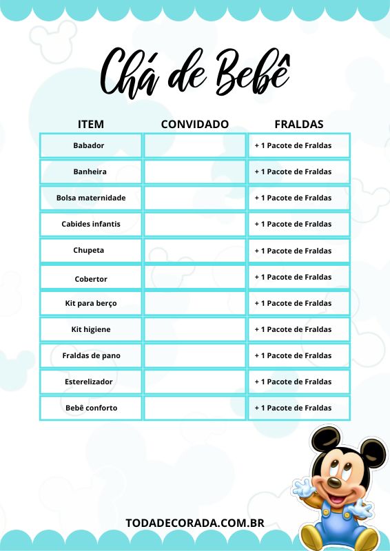 lista chá de fraldas para imprimir