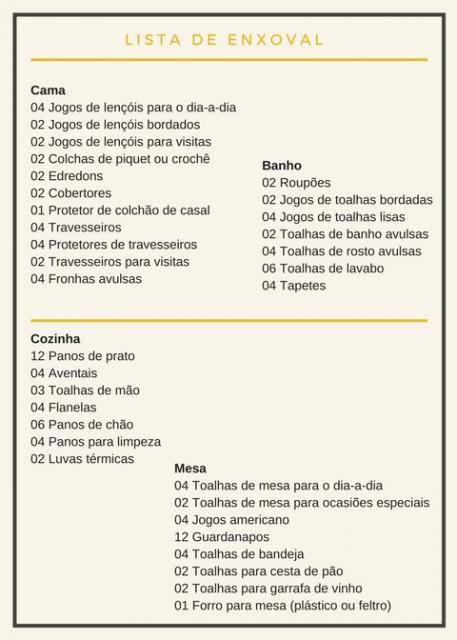 lista de chá de casa nova para apartamento pequeno