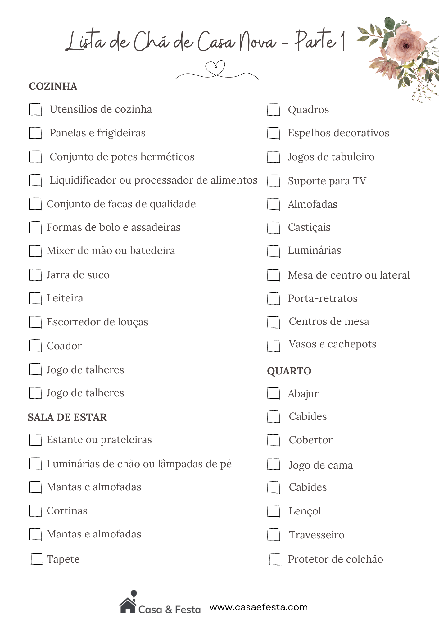 erros comuns ao montar lista de chá de casa nova