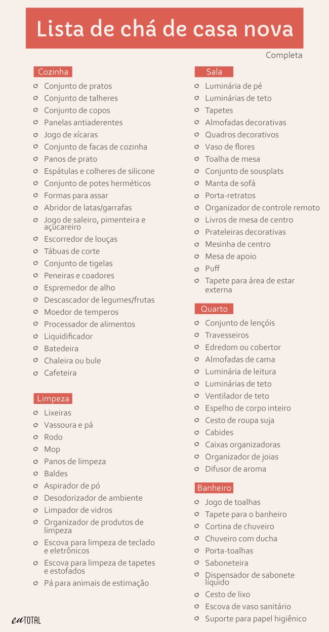 erros comuns ao montar lista de chá de casa nova