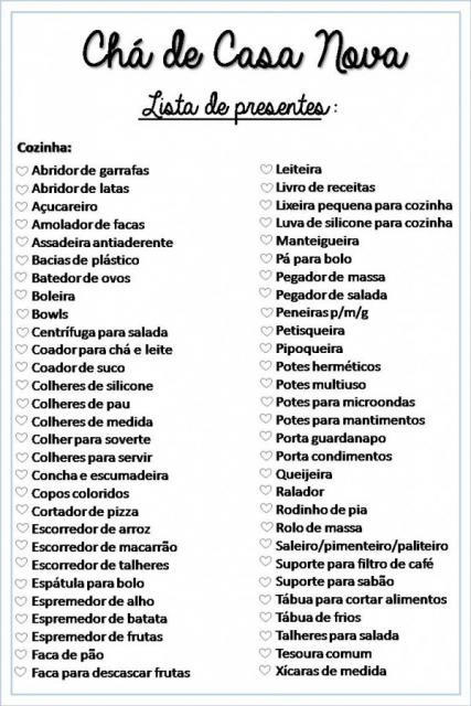 itens essenciais para chá de casa nova
