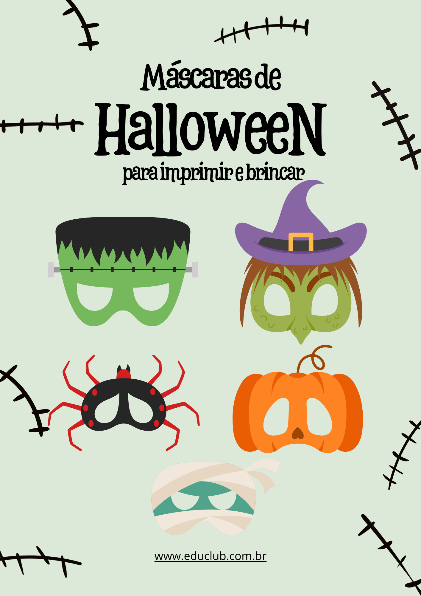 máscaras de halloween para colorir