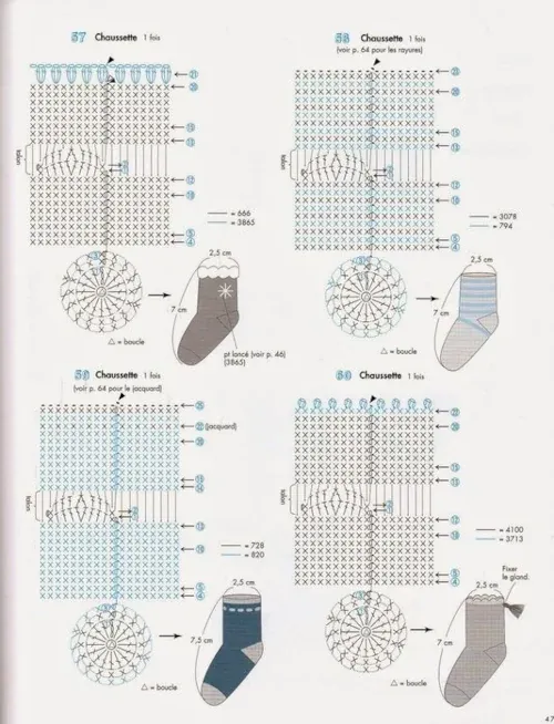 Meia de crochê antiderrapante com gráfico