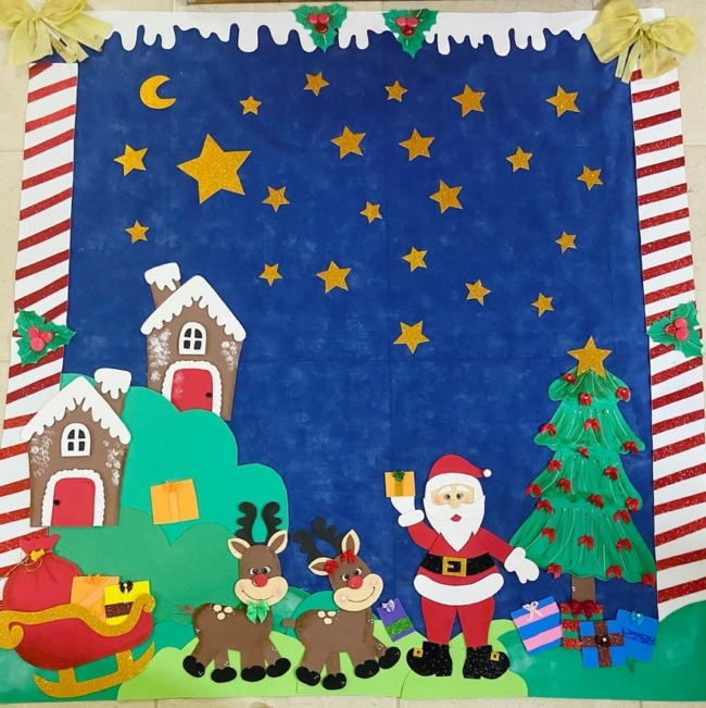painel de natal com fotos dos alunos passo a passo