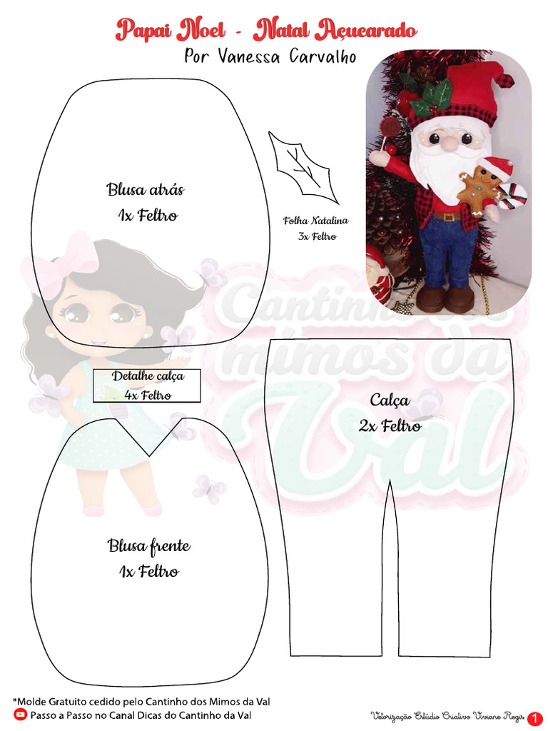 moldes de papai noel em feltro ou tecido