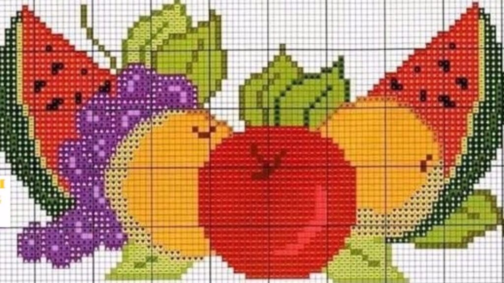 ponto cruz frutas coloridas
