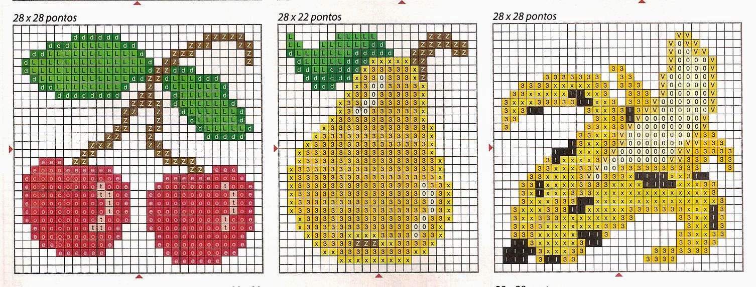ponto cruz frutas em linha reta
