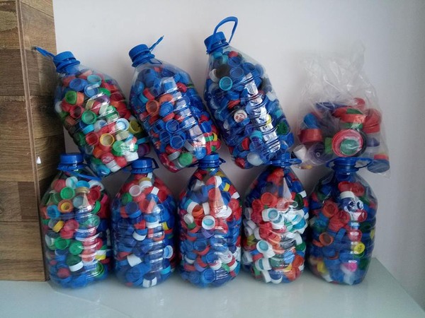 reciclagem com tampinhas de garrafa pet