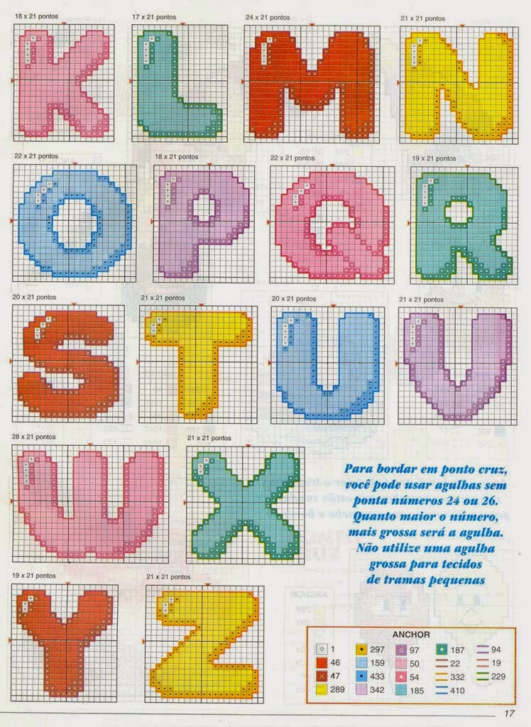gráficos de letras para bordar ponto cruz