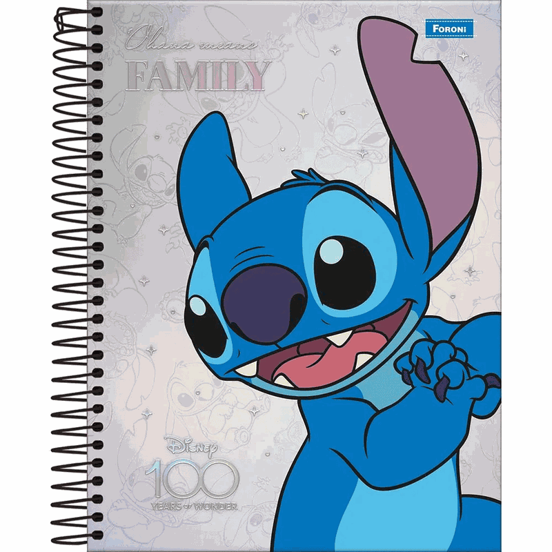capa caderno stitch com caneta