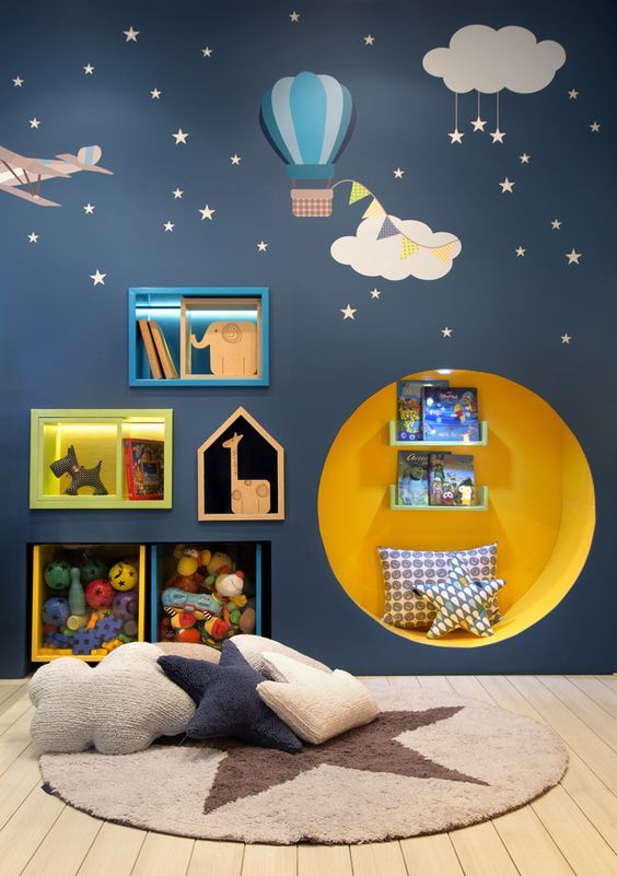 tapete azul redondo infantil com estrelas antiderrapante