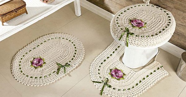 ideias criativas tapete croche flores banheiro