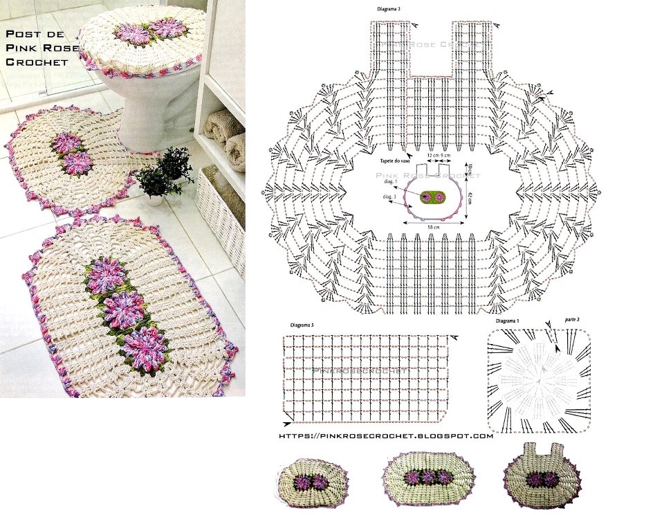tapetes de croche com graficos para banheiro