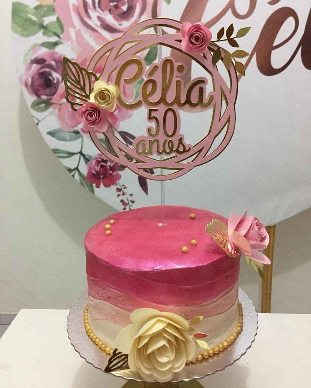 topo de bolo feminino rosé gold