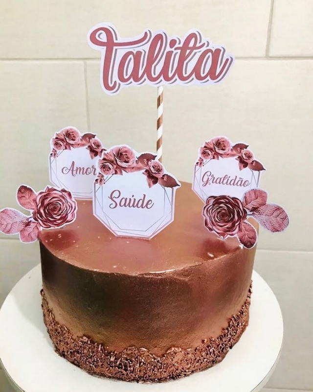 topo de bolo feminino com frase