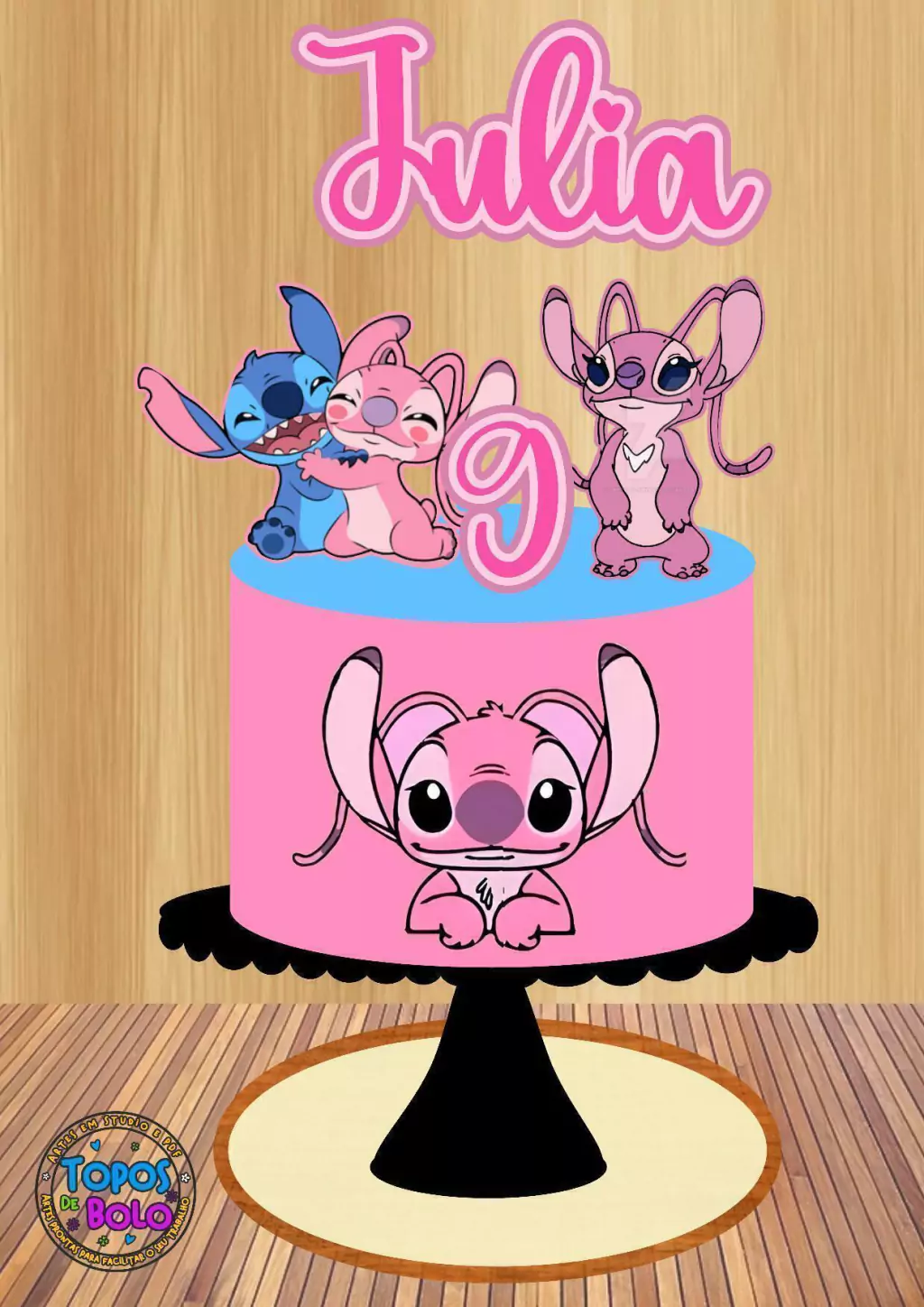 topo de bolo stitch rosa personalizado