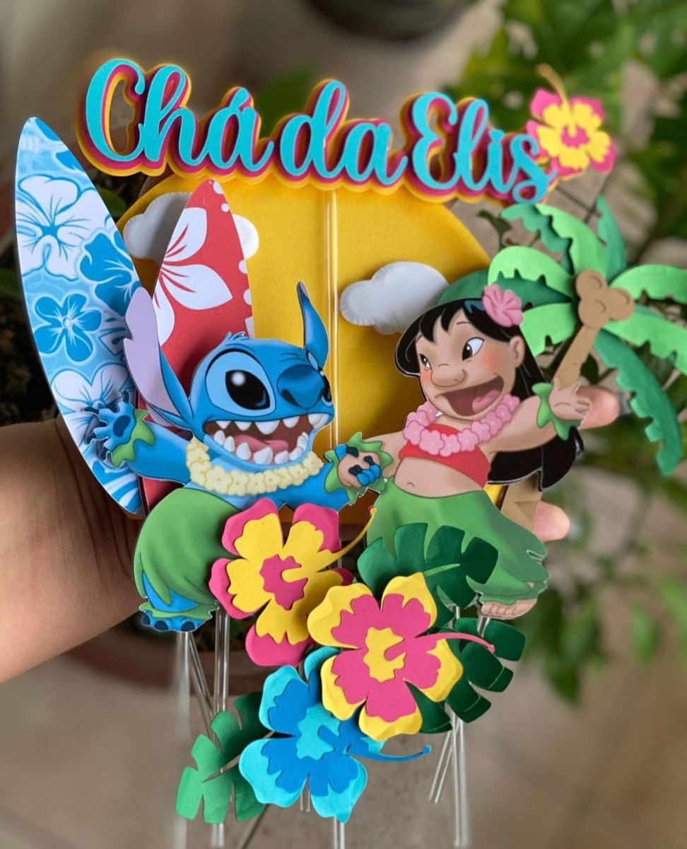 Topo de bolo Stitch e Angel cute