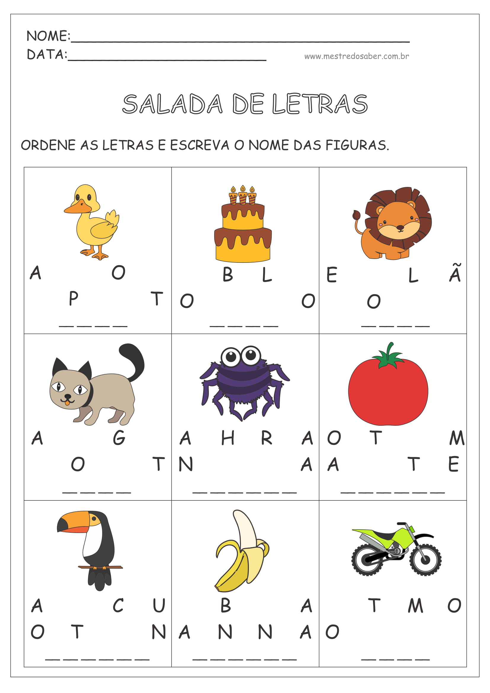 fichas de alfabetização para imprimir