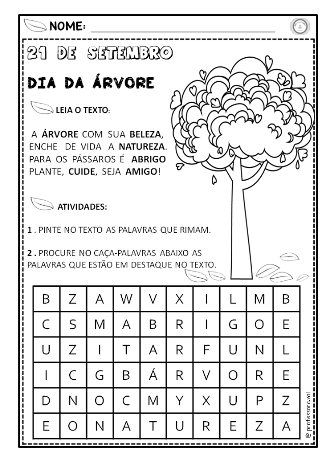 dia da arvore para alfabetização