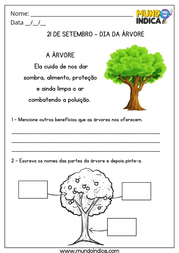 dia da arvore para alfabetização