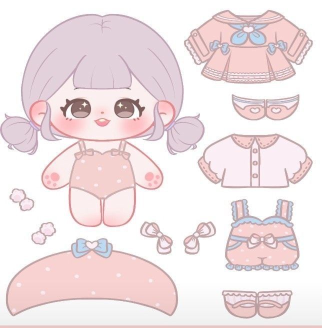 boneca de papel kawaii para colorir