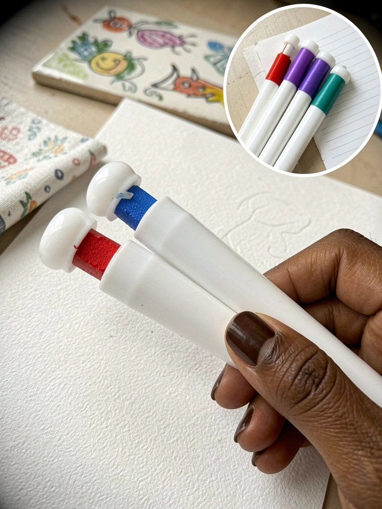 Amostras de tecido, papel, madeira e cerâmica com desenhos sobre uma mesa