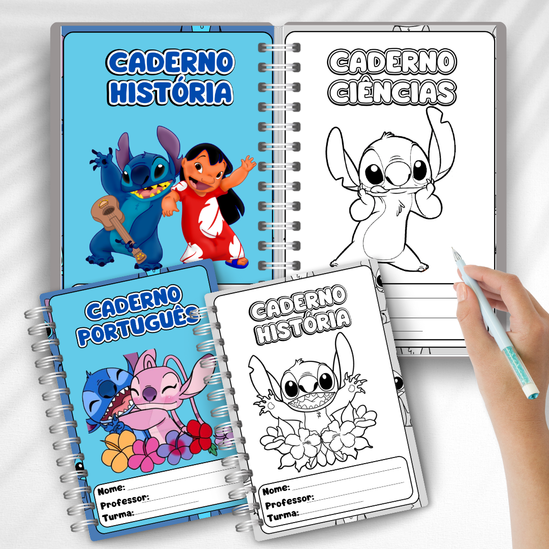caderno Stitch com estampa camuflada