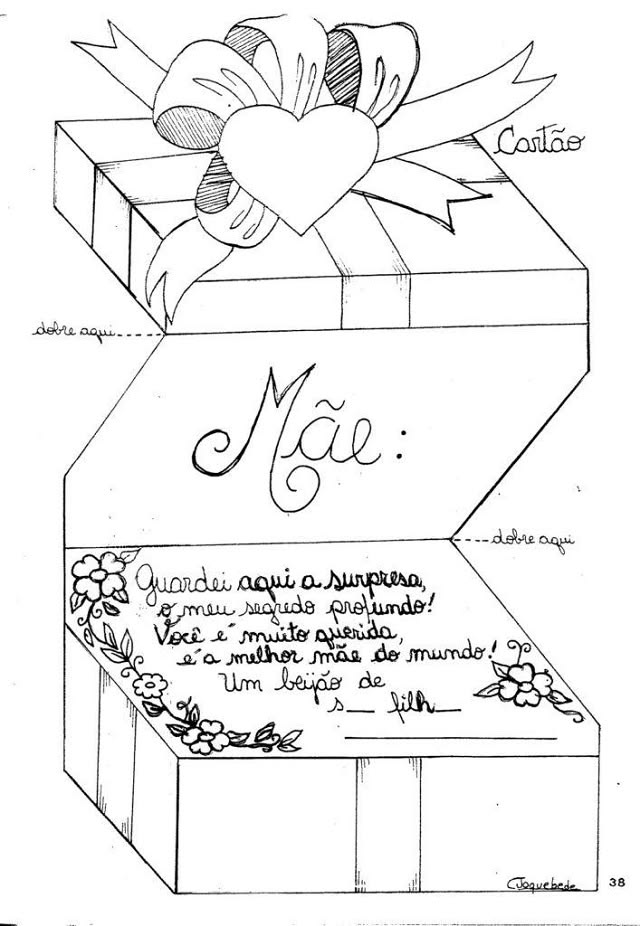 cartão dia das mães 3D para colorir