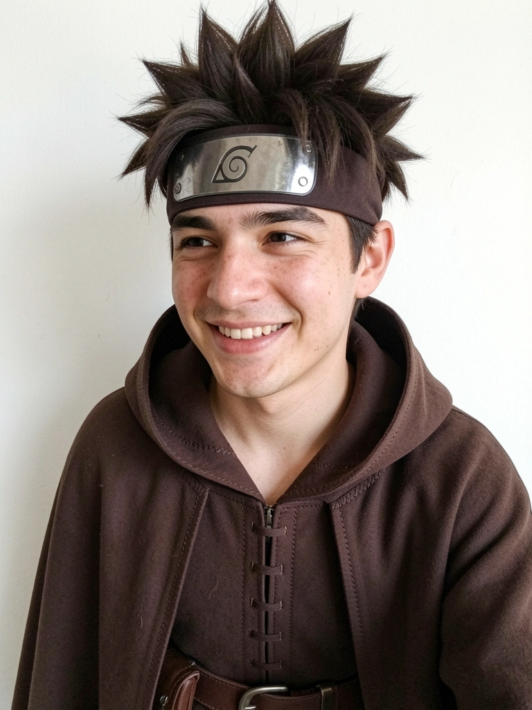 Desenho em preto e branco do Naruto em estilo mangá, com cabelo espetado e expressão determinada.