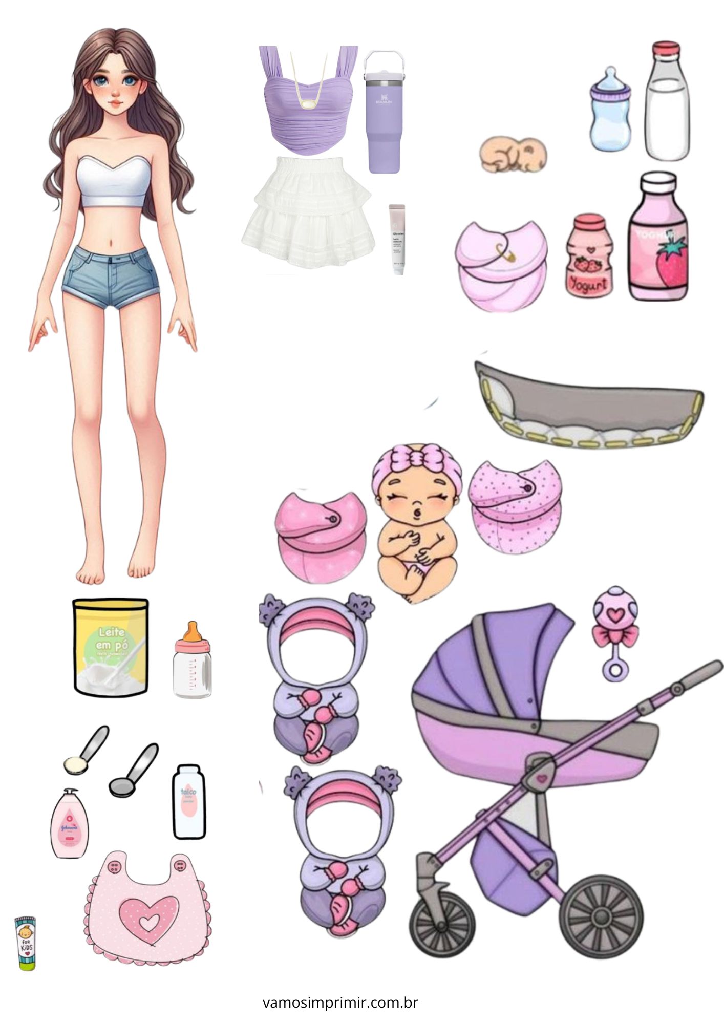 desenhos de bonecas para colorir e recortar